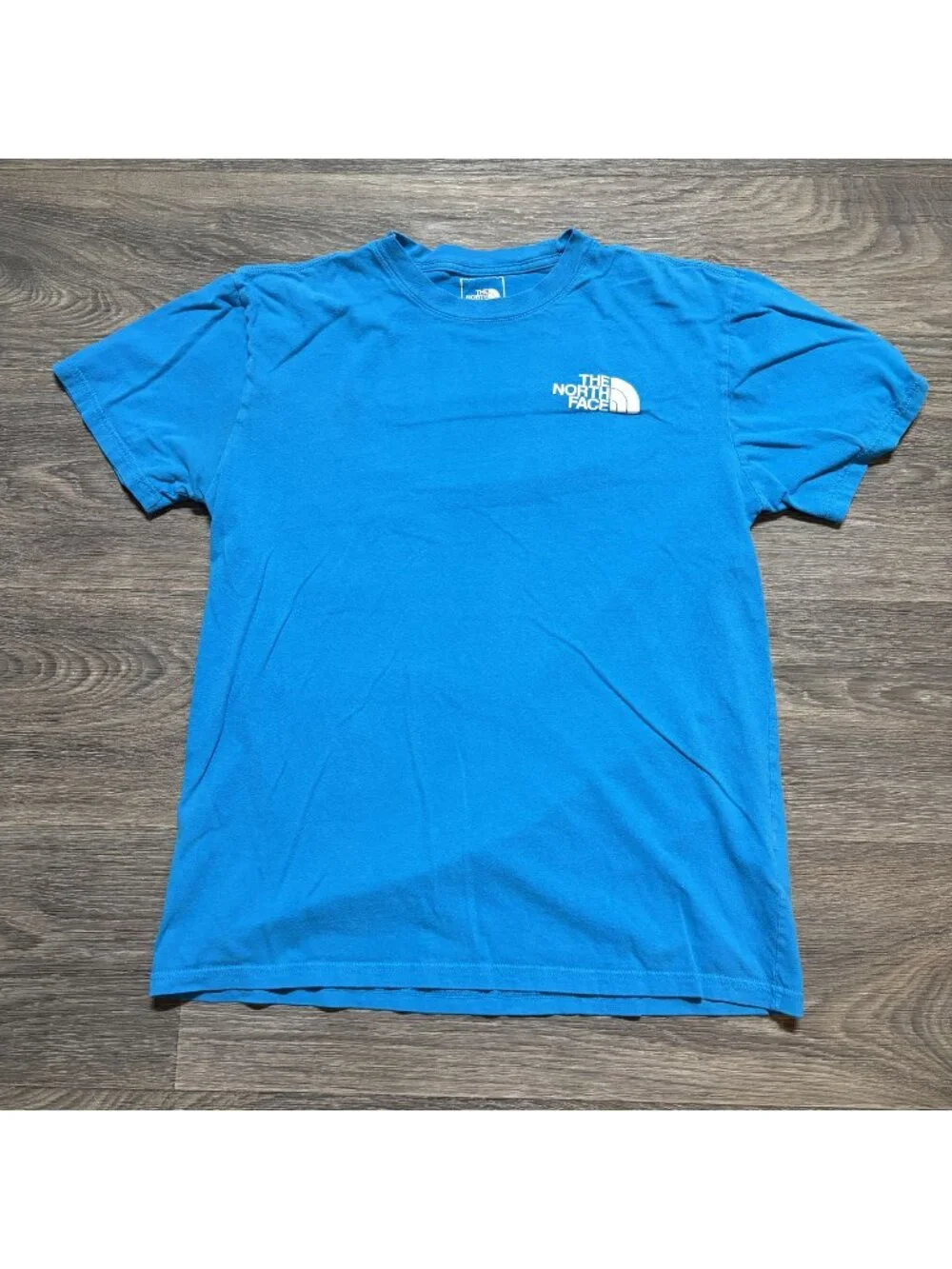 North Face Blue Logo Tee Medium Cotton Graphic Back Print Outdoor Casual Shirt